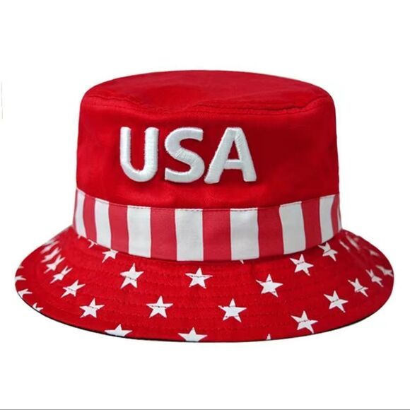 USA Flag Embroidery Bucket Hat Basin Hat Unisex Fisherman Cap - Picture 1 of 4